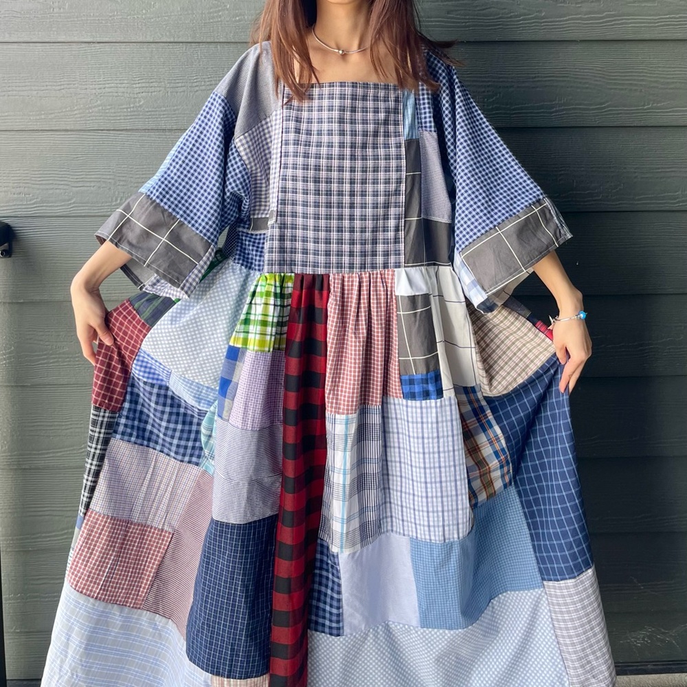 Handmade Quilted Patchwork Plaid Dress SKU 04192 - Picture 6 of 16